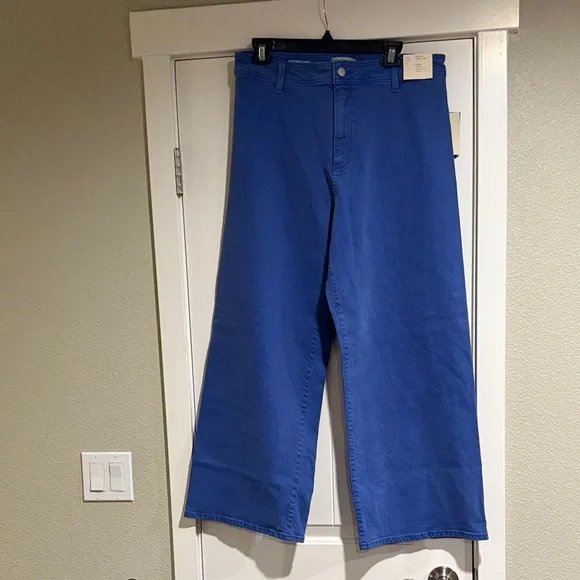 Wide-Leg Blue Pants - Picture 1 of 8